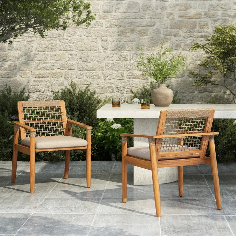 Outdoor Dining Chairs Set of 2 with Acacia Wood and Rope Design by HouseOfZazla