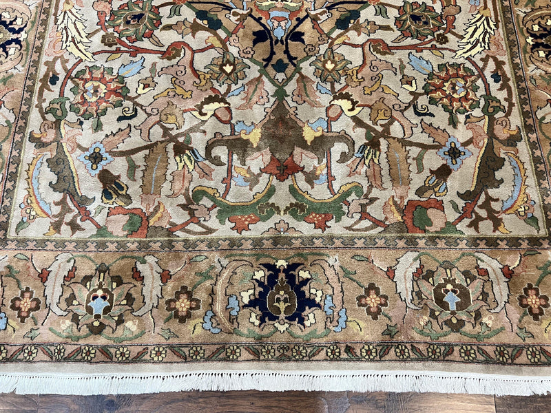 Indian Agra Rug 8x10, Wool Vintage Handmade Carpet, Gray Brown by Jewel Rugs