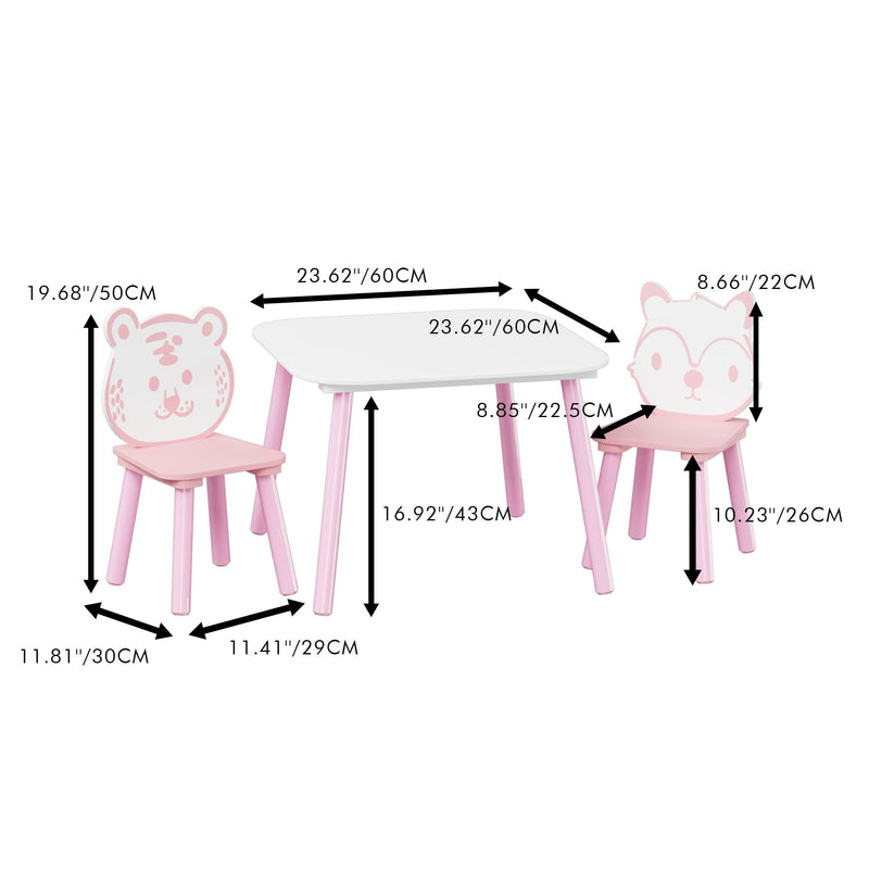 Wooden Toddler Table and Chair Set with Animal Backrest - Pink / White, photo 4 of 4