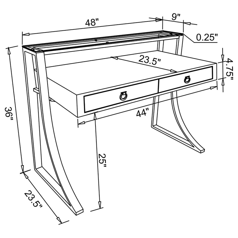 Serrano - 2 Drawer Writing Desk With Polished And Tempered Glass Hutch - Glossy White by HouseOfZazla