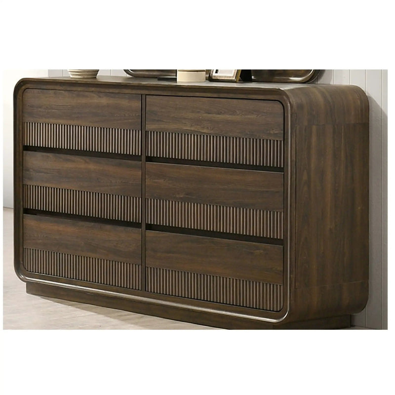 Flair Rounded Edges 1 Piece Dresser, 6 Drawer Storage Bedroom Furniture - Brown by HouseOfZazla
