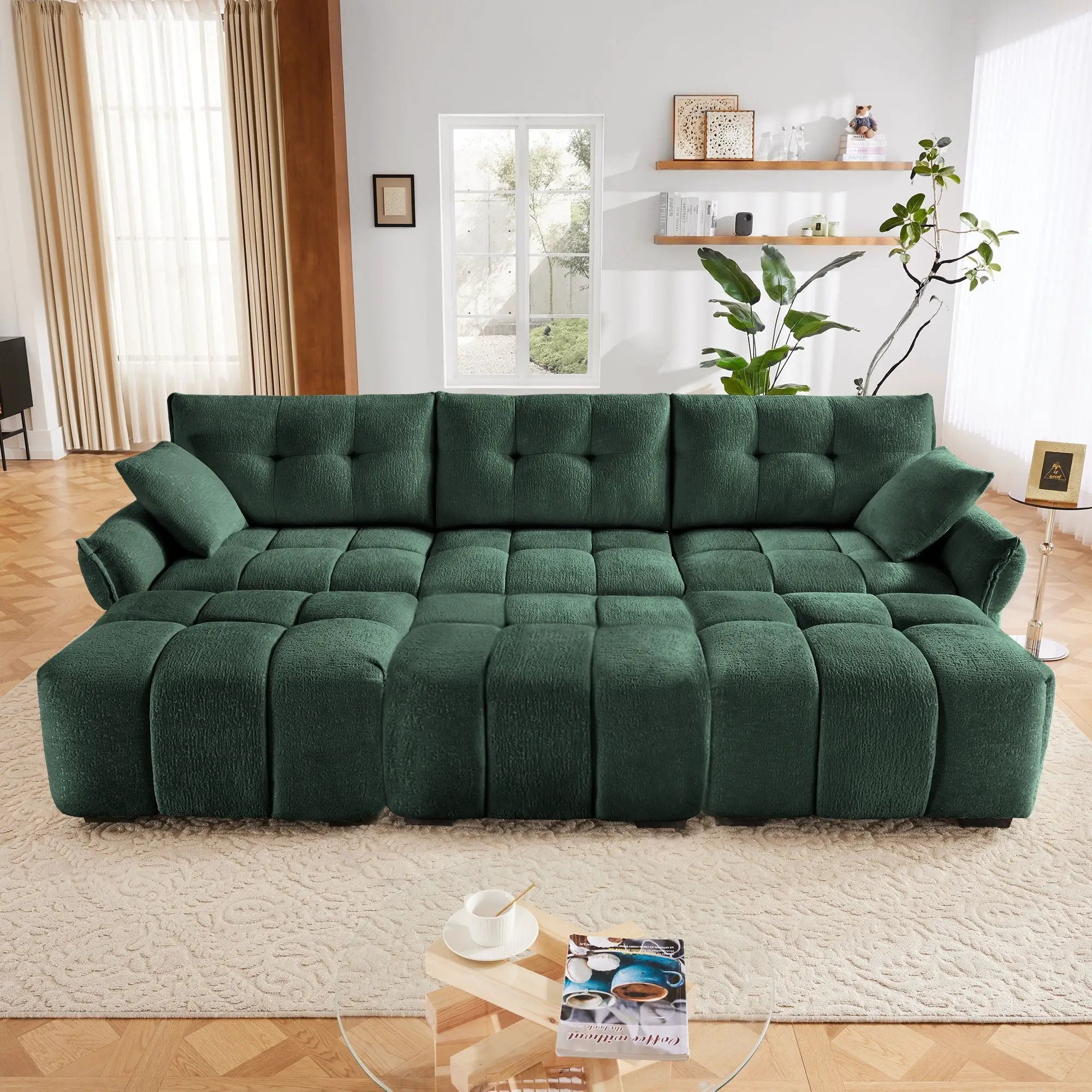 Sofa Set With Ottoman And Pillows, Textured, High Resilience Cushions by Unique Piece Furniture