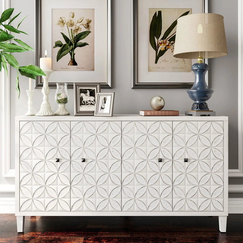 Accent Cabinet 4 Door Wooden Cabinet Sideboard Buffet Server Cabinet Storage Cabinet, For Living Room, Entryway, Hallway, Office, Kitchen And Dining Room - White Wash by Unique Piece Furniture