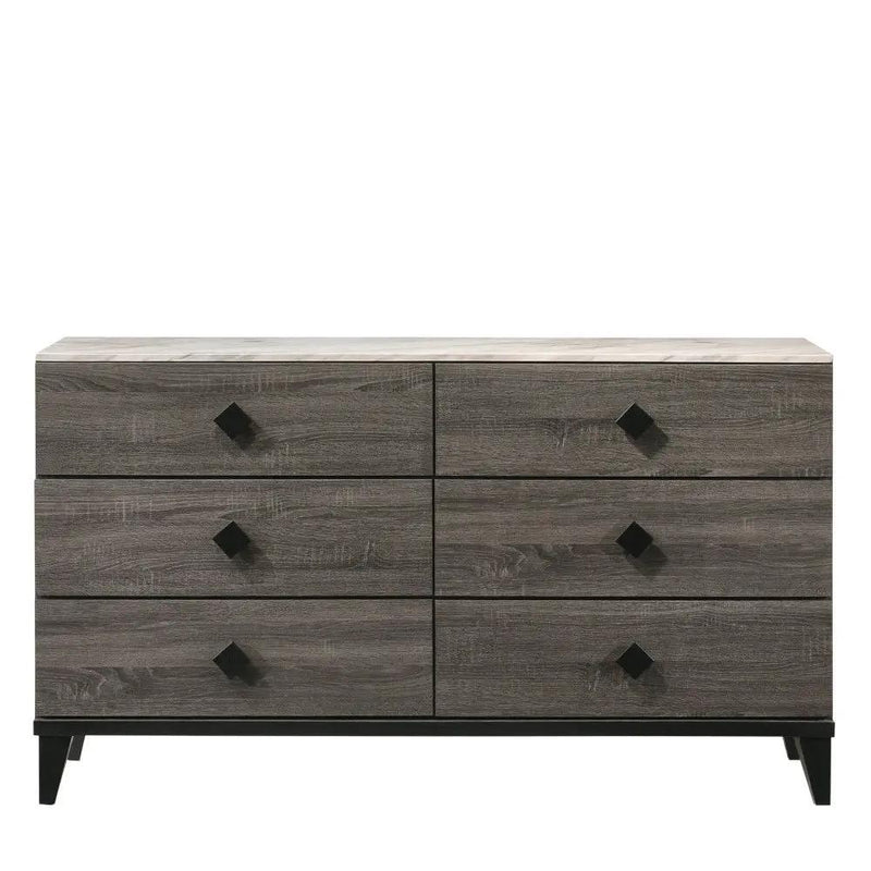 Avantika - Dresser - Faux Marble Top & Rustic Gray Oak by Unique Piece Furniture