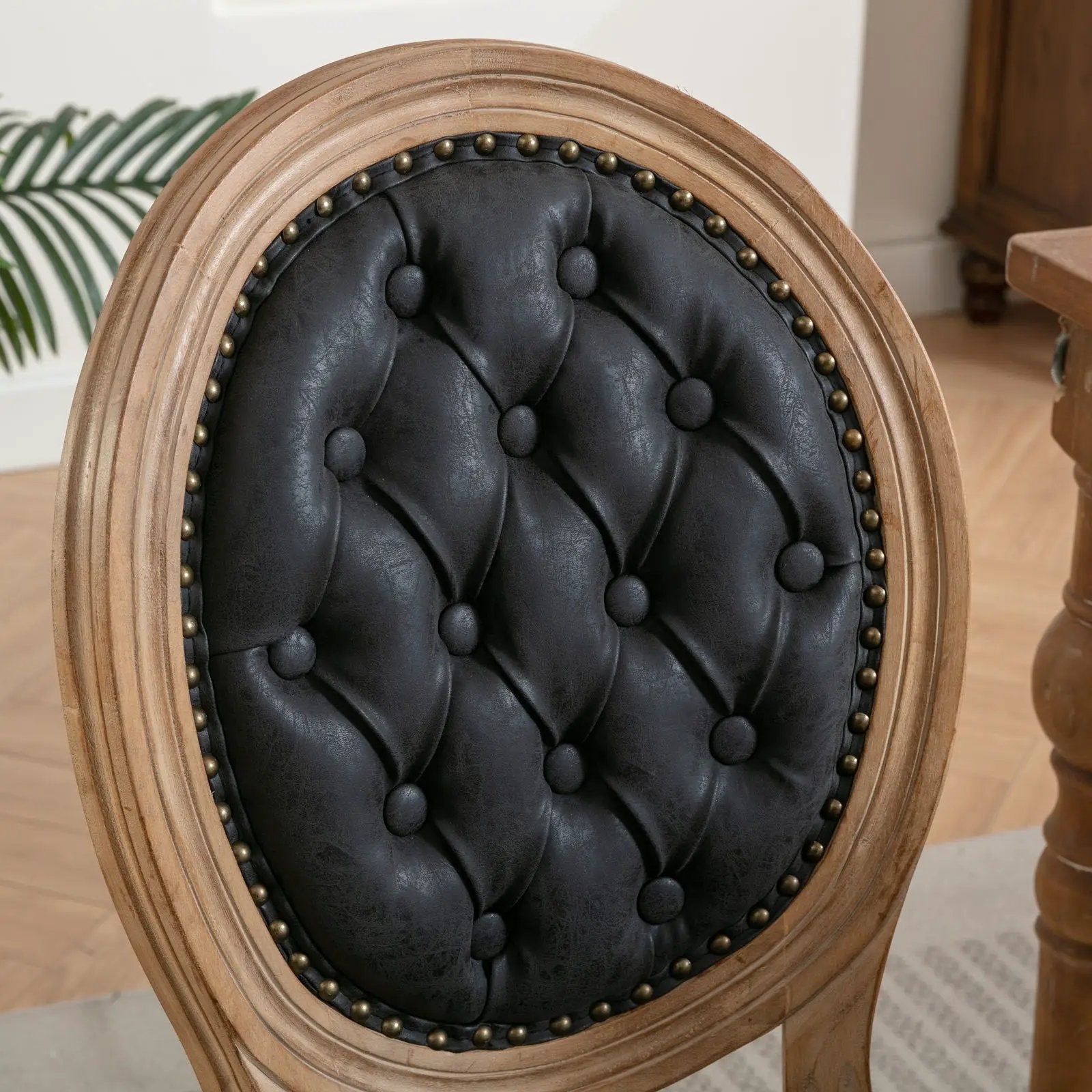 French Style Solid Wood Frame Antique Painting, Hand-Pulled Buckle Decoration Artificial Dining Chair With Nailhead Trim, Wood Legs by HouseOfZazla
