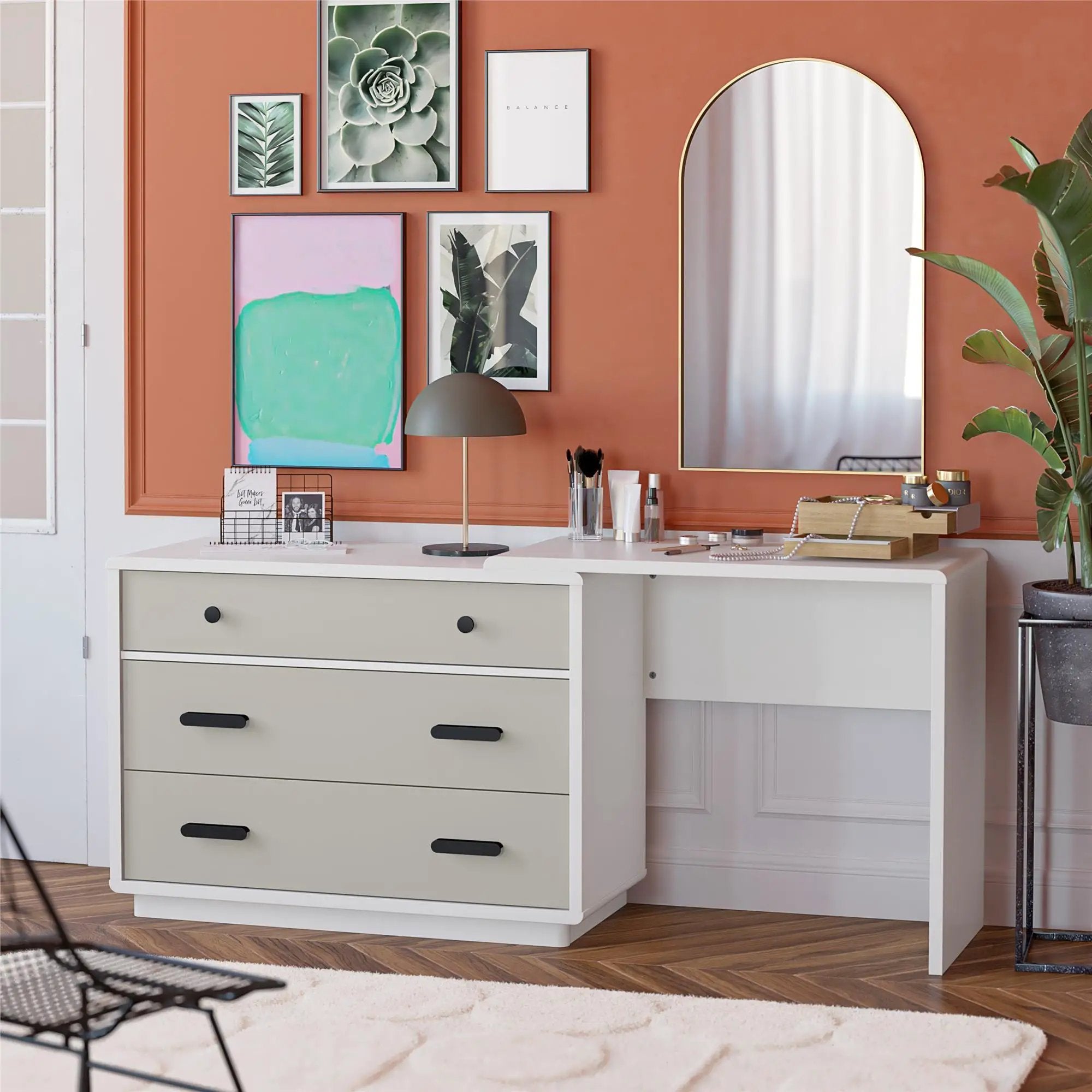 Valencia - 3 Drawer Dresser And Desk - Taupe by Unique Piece Furniture