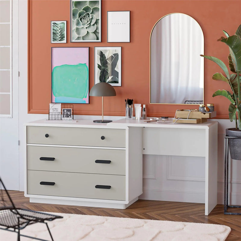 Valencia - 3 Drawer Dresser And Desk - Taupe by HouseOfZazla