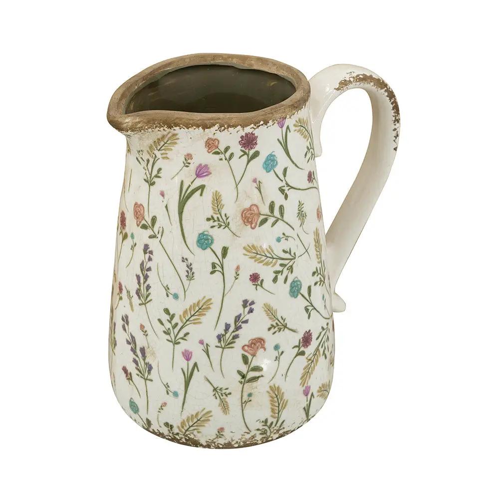 8.1x5.7x9.1" Round Ceramic Pitcher Vase with Multi-Colored Floral Motifs by HouseOfZazla