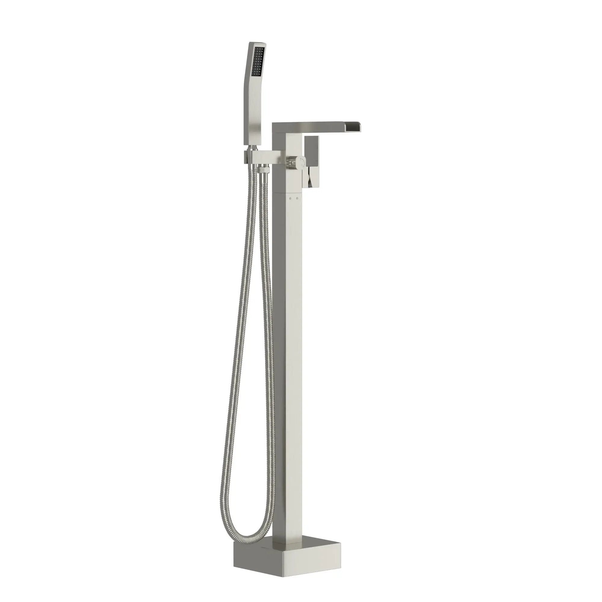 Freestanding Bathtub Faucet Waterfall Tub Filler Floor Mount Solid Brass With Hand Shower - Brushed Nickel by HouseOfZazla