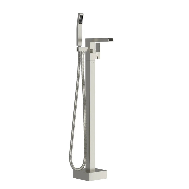 Freestanding Bathtub Faucet Waterfall Tub Filler Floor Mount Solid Brass With Hand Shower - Brushed Nickel by HouseOfZazla