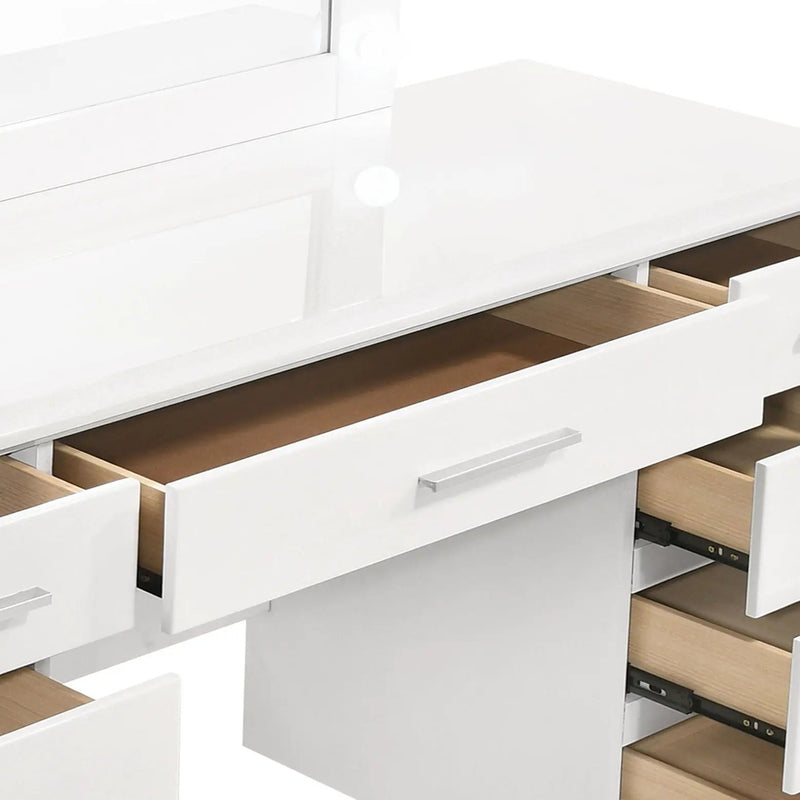 Felicity 9-drawer Vanity Table Lighted Mirror Glossy White by Unique Piece Furniture