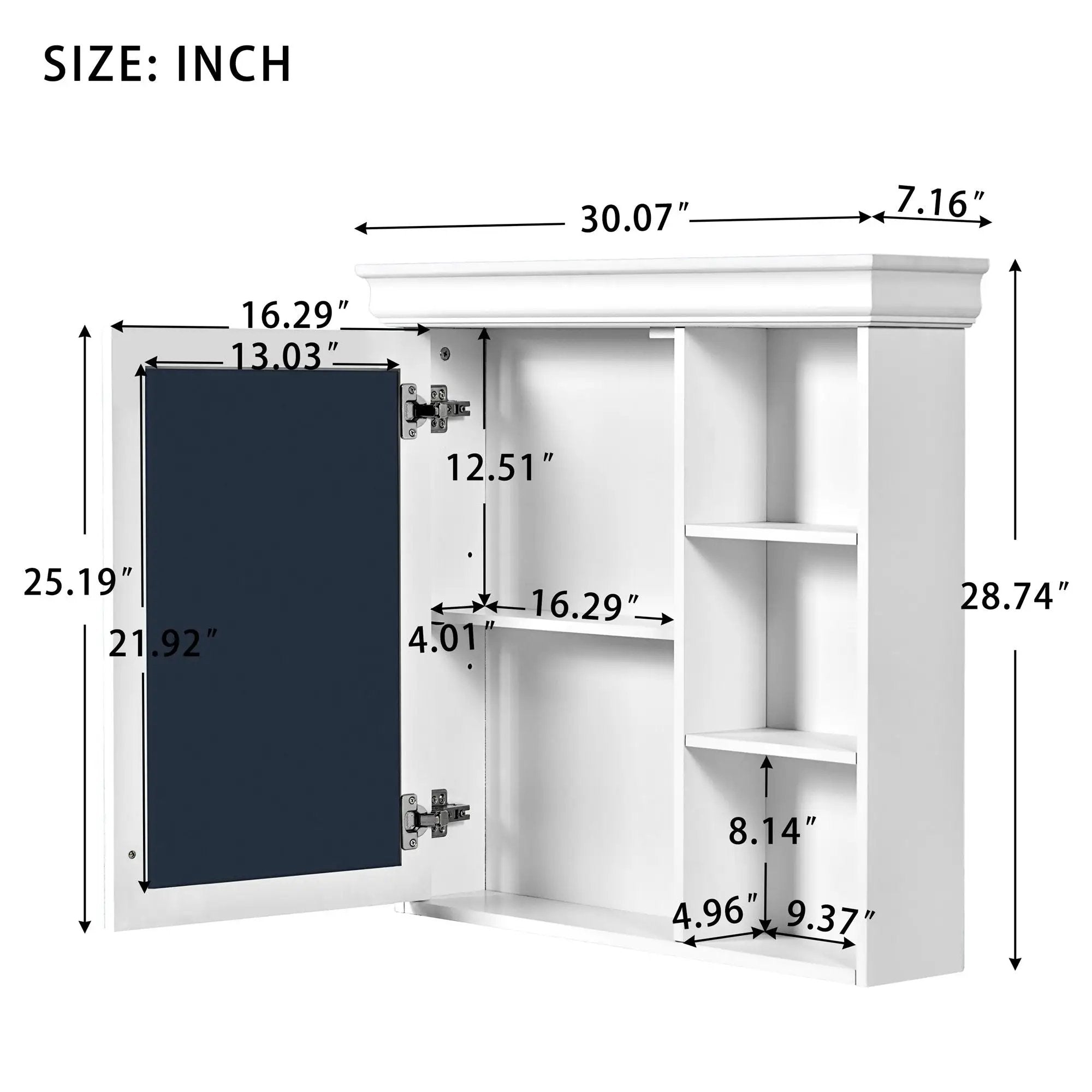 Wall Mounted Bathroom Medicine Cabinet With Mirror And Adjustable Storage With Soft Close Hinges by Unique Piece Furniture