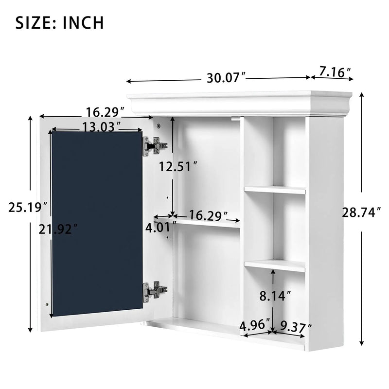 Wall Mounted Bathroom Medicine Cabinet With Mirror And Adjustable Storage With Soft Close Hinges by Unique Piece Furniture