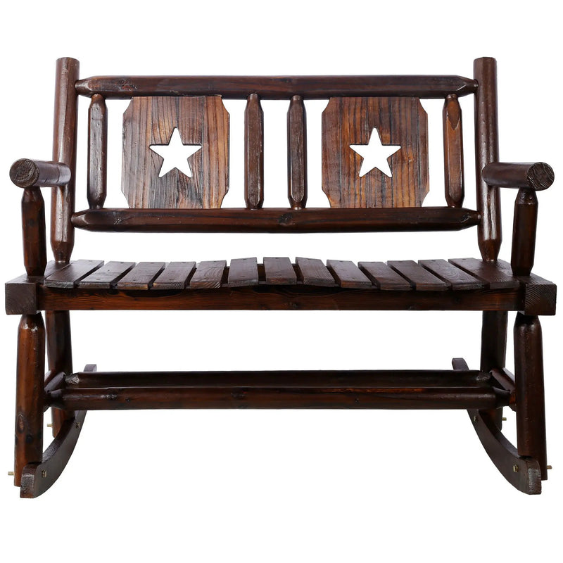 Rustic Outdoor Wood Rocking Bench Double Rocking Chair For 2 Persons With Curved Seat, Porch Rocker - Brown by HouseOfZazla