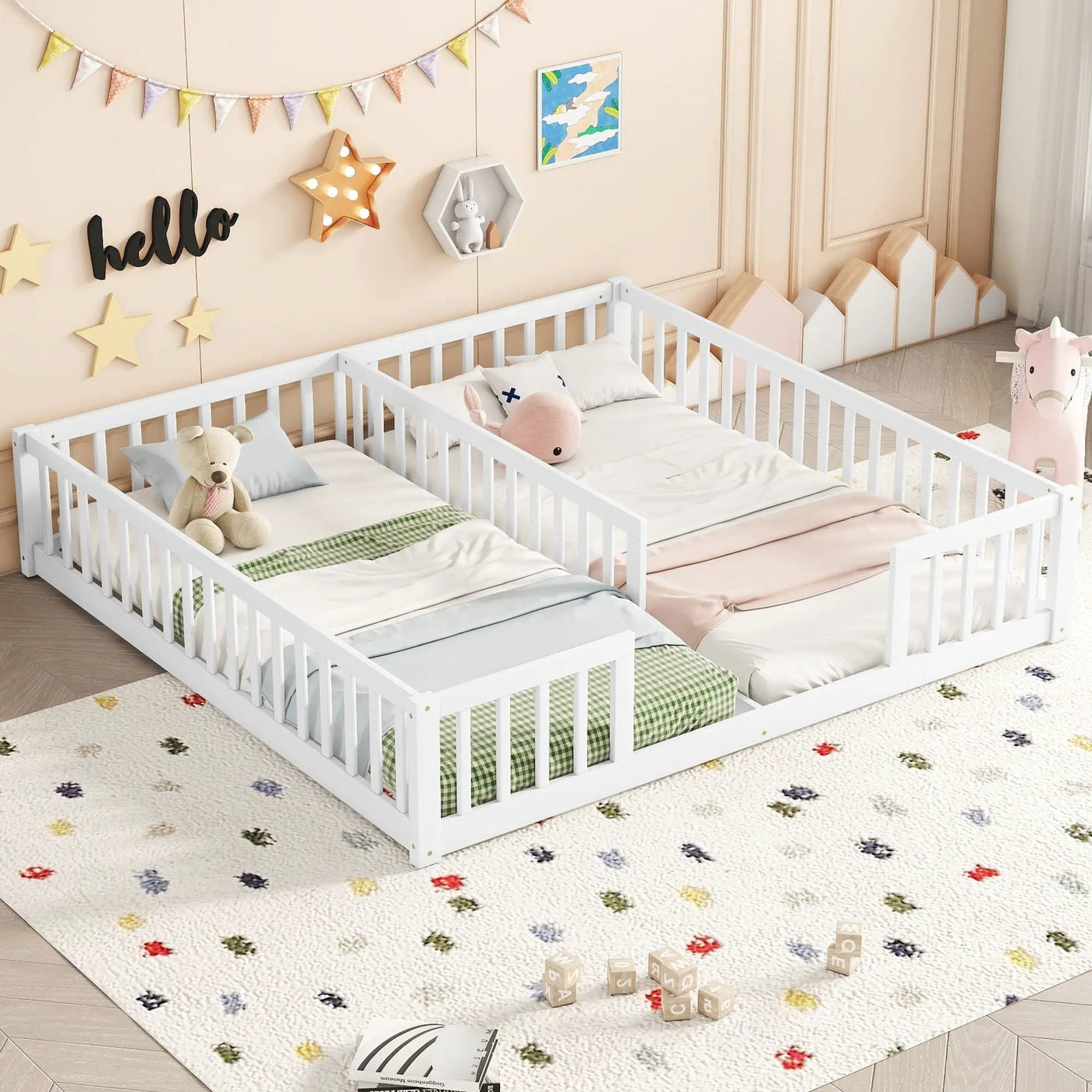 Double Floor Bed With Fence, Guardrails, Without Door by HouseOfZazla