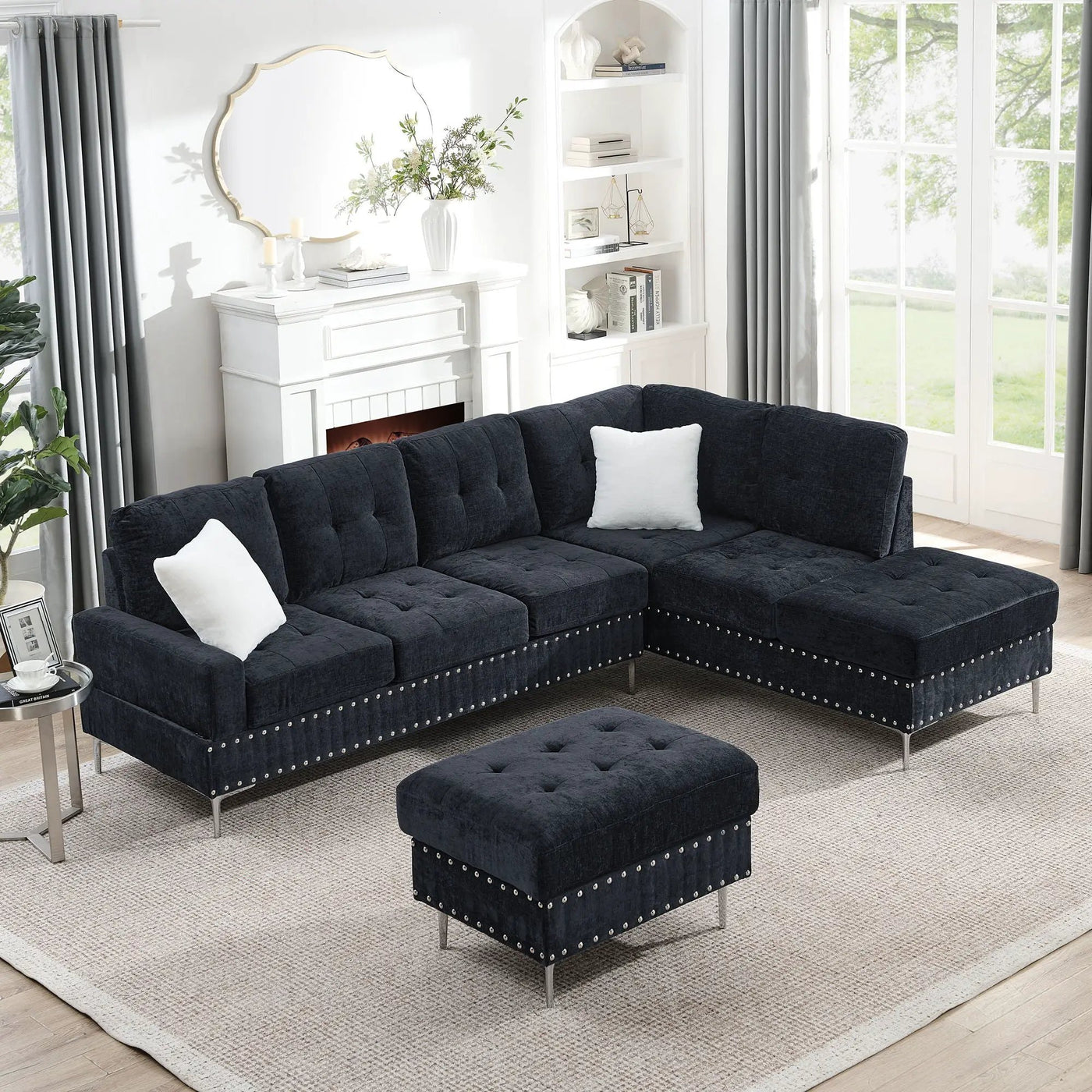 L-Shaped Sectional Sofa With Chaise And Storage Ottoman, Includes 2 Pillows by HouseOfZazla