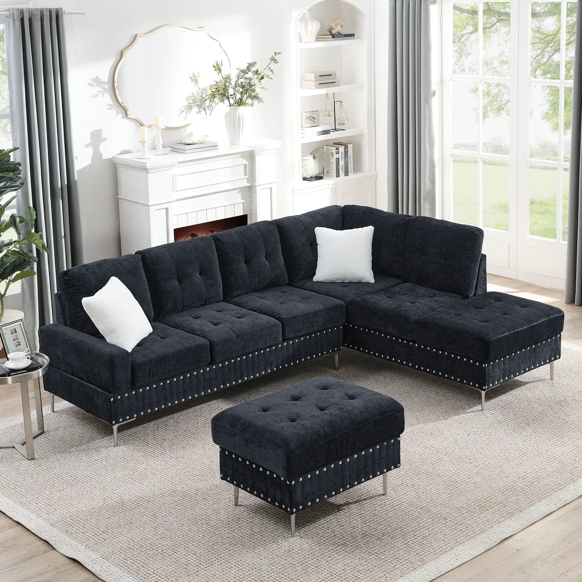 L-Shaped Sectional Sofa With Chaise And Storage Ottoman, Includes 2 Pillows by HouseOfZazla