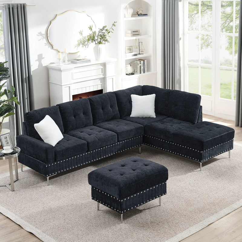 L-Shaped Sectional Sofa With Chaise And Storage Ottoman, Includes 2 Pillows by HouseOfZazla
