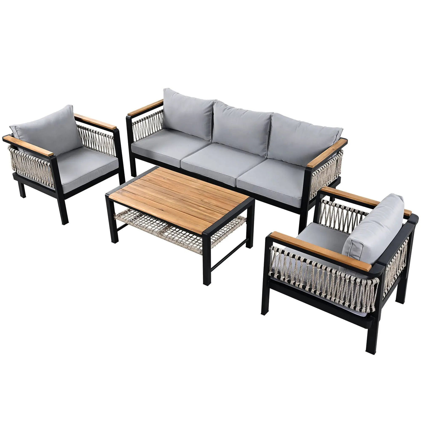 4 Pieces Outdoor Sectional Sofa Set 5 Person Patio Seating Group Outdoor Conversation Set With Cushions And A Coffee Table For Patios by HouseOfZazla