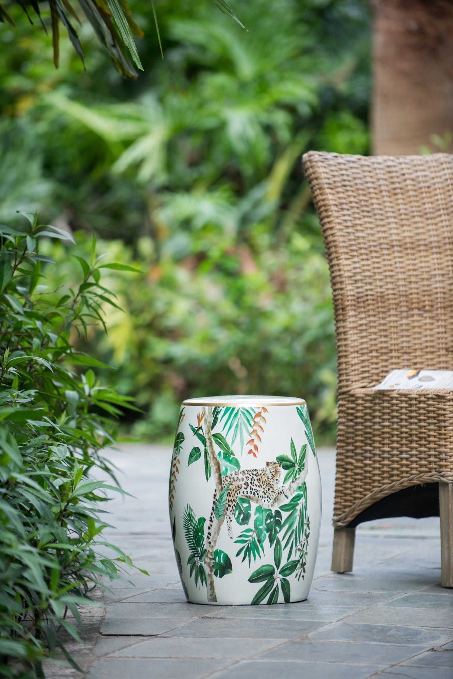13x13x18 Ceramics Garden Stool Jungle-Themed Accent Side Table by HouseOfZazla
