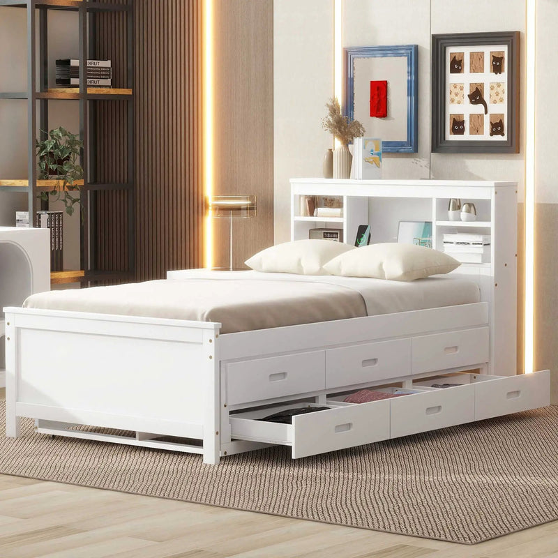 Platform Bed With Storage Headboard, USB, Trundle And 3 Drawers by Unique Piece Furniture