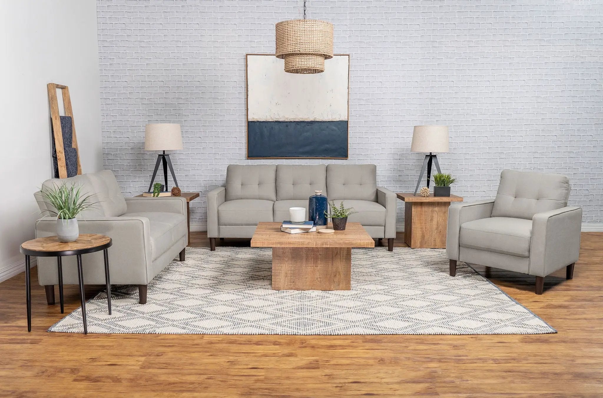 Bowen 3-piece Upholstered Track Arm Tufted Sofa Set Beige by Unique Piece Furniture