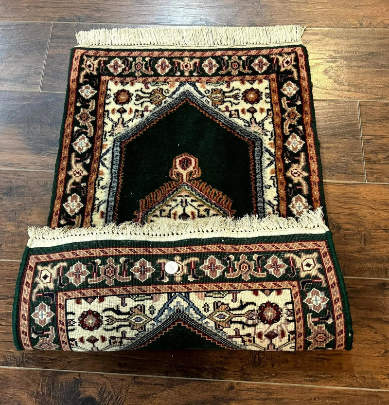 Small Indo Persian Dark Green Rug 2x3, Geometric Semi Open Field by Jewel Rugs