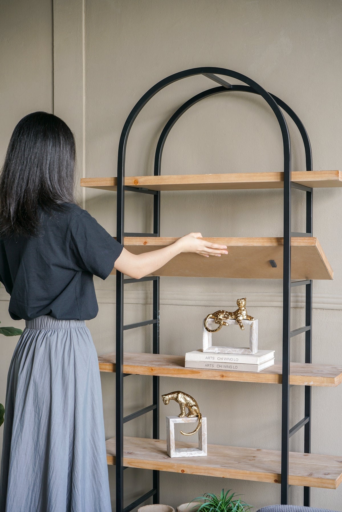 Tall Arched Wood and Iron Display Shelf with Striking Design, photo 6 of 9