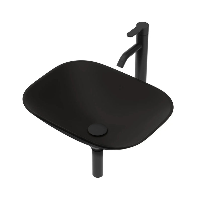 Artistic Tempered Glass Vessel Sink With Faucet And Pop Up Drain - Matte Black by HouseOfZazla