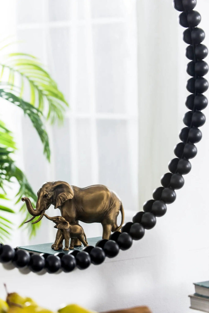 Circle Mirror With Metal Beaded Frame, Wall Mirror For Living Room Bedroom Entryway - Black by HouseOfZazla
