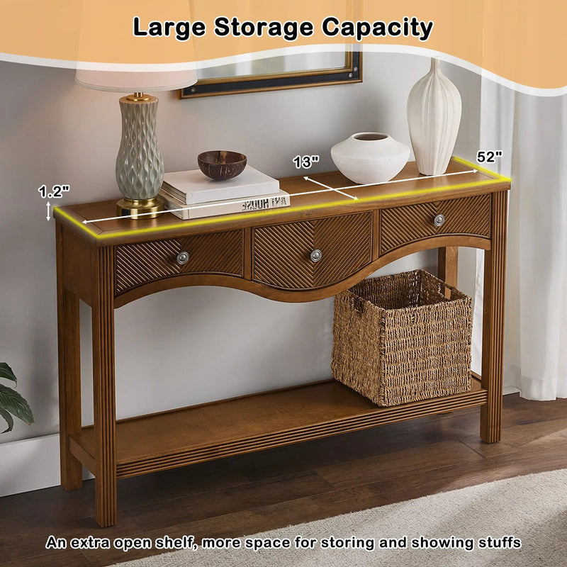 52'' Fluted Wood Console Table with 3 Drawers by HouseOfZazla