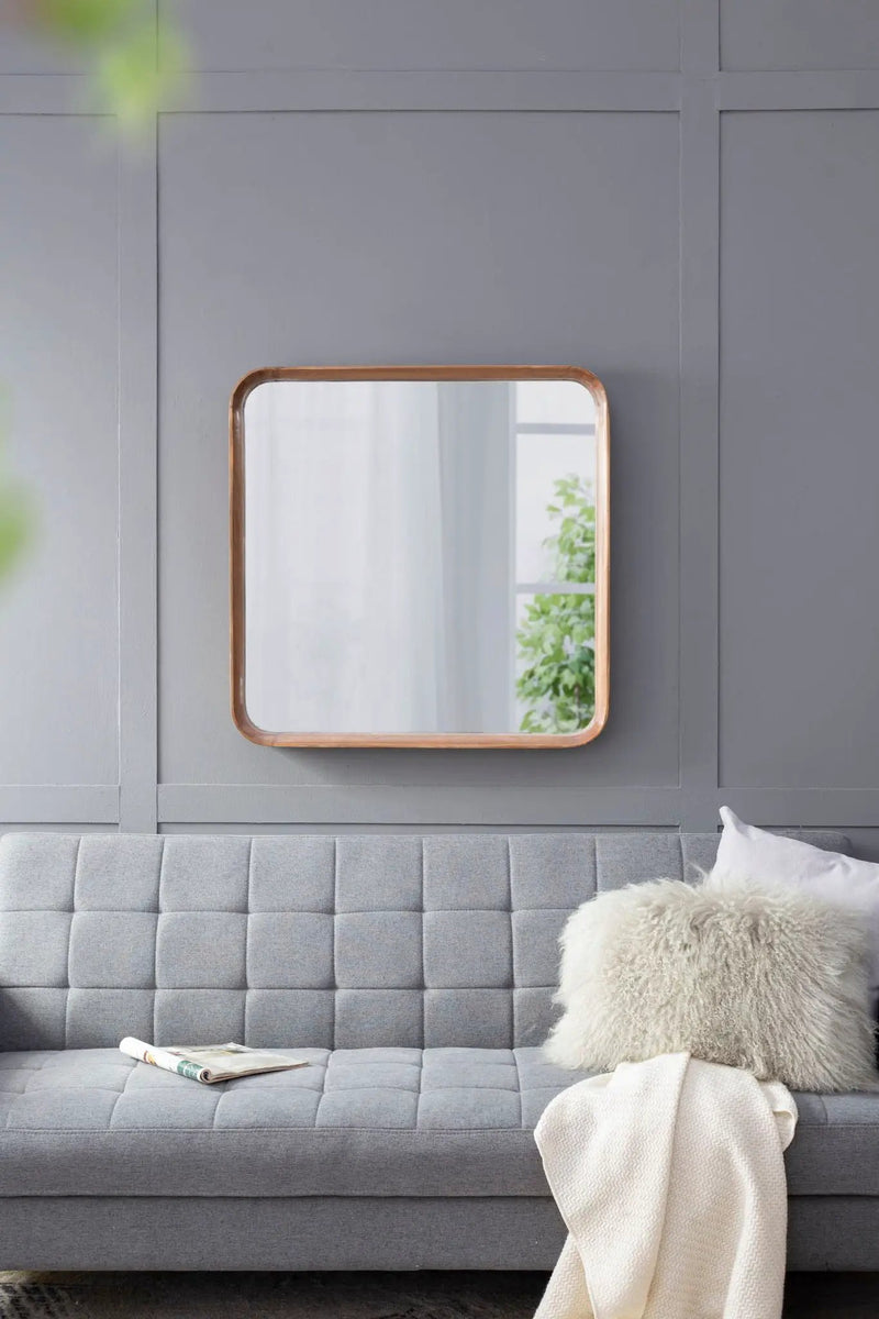 Square Mirror With Wood Frame, Wall Mirror For Living Room Bathroom Entryway - Brown by HouseOfZazla