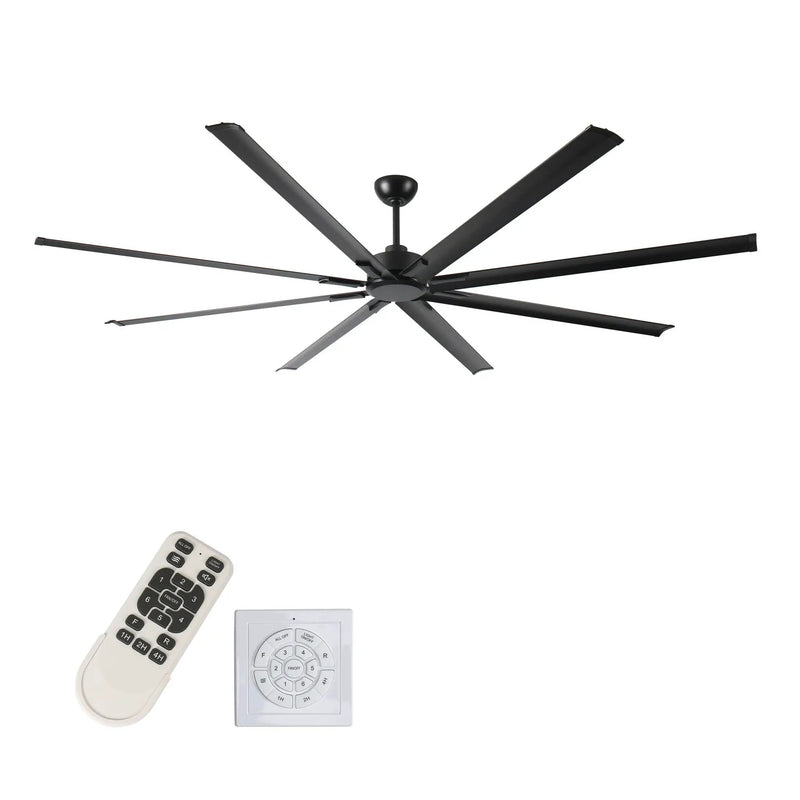 Industrial DC Motor Ceiling Fan, Large Ceiling Fan With 8 Reversible Blades, 5 Speed Remote Control, Home Or Commercial Ceiling Fans For Porch / Garage / Shop - Black by HouseOfZazla