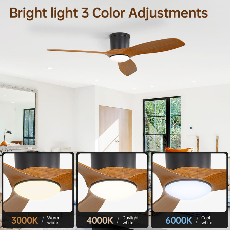 Smart Ceiling Fan With Remote Control, 3 Blades, Dimmable LED Light, Reversible DC Motor - Black by Unique Piece Furniture