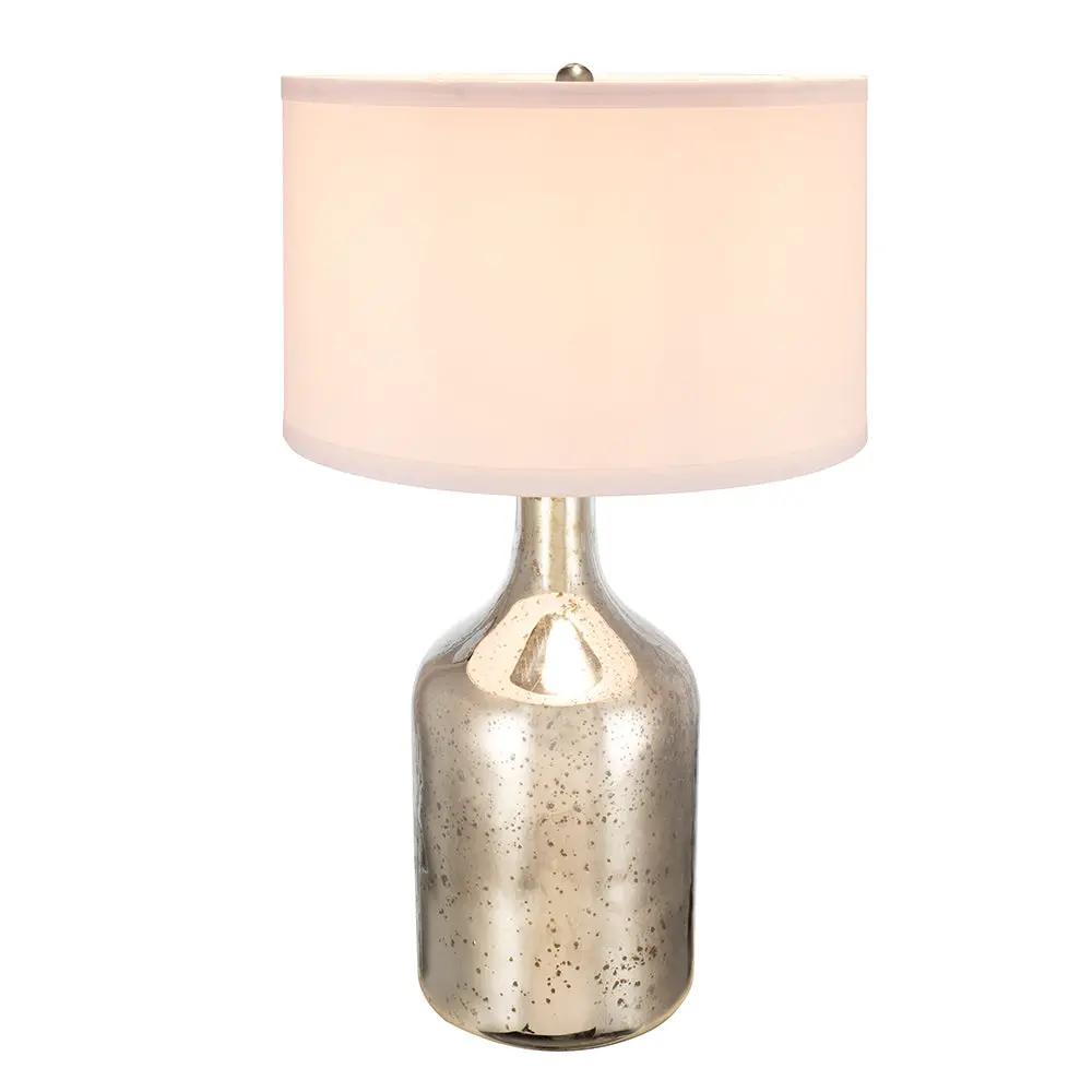 Silver Round Table Lamp with White Fabric Shade by HouseOfZazla