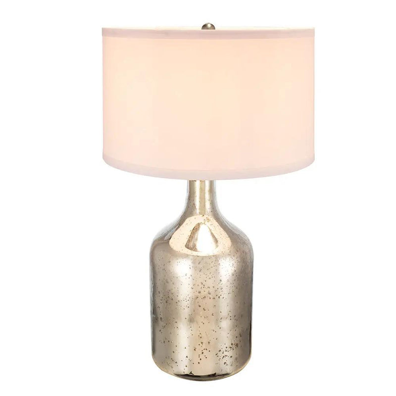 Silver Round Table Lamp with White Fabric Shade by HouseOfZazla