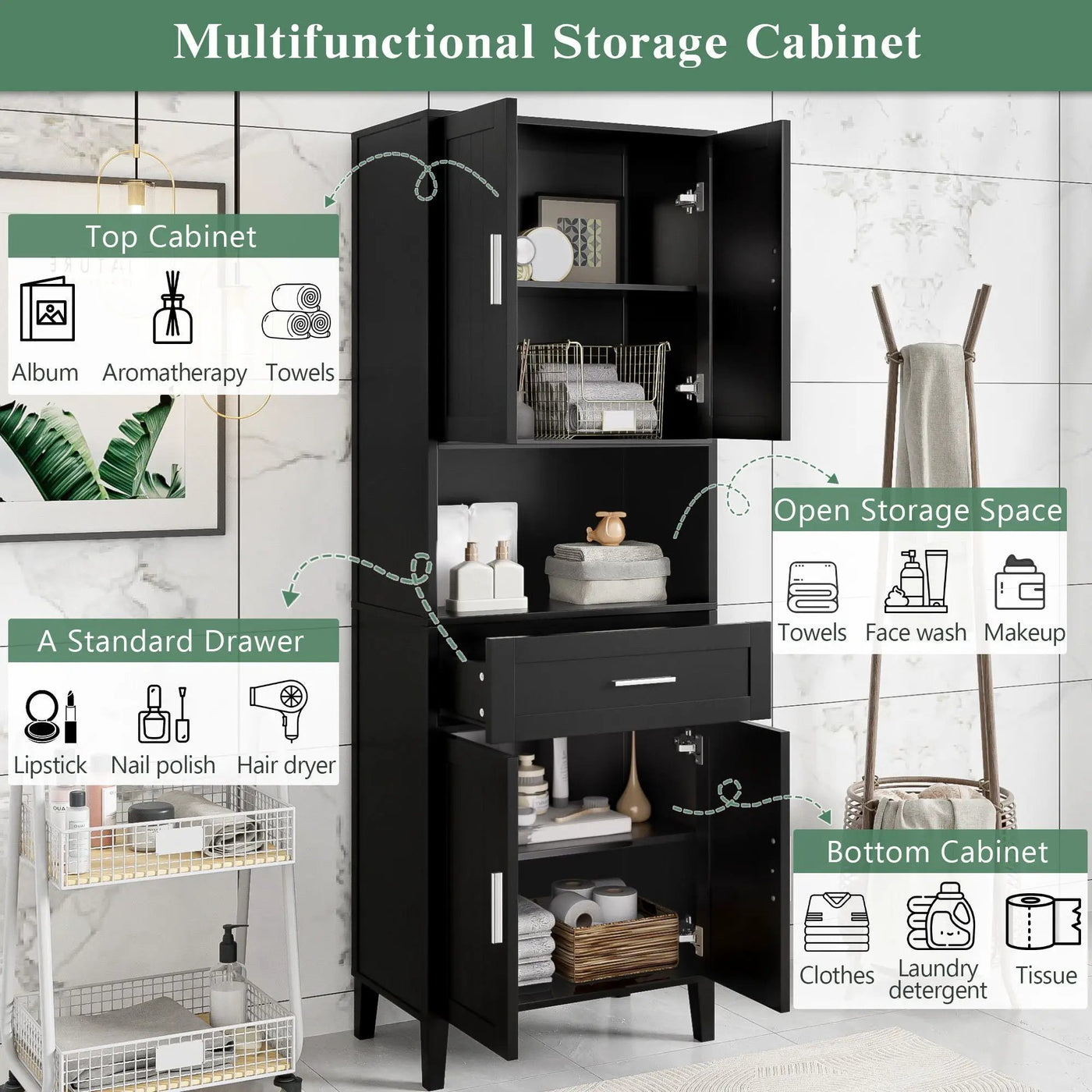 Freestanding Tall Bathroom Cabinet With Soft Close Doors And Adjustable Shelves by HouseOfZazla