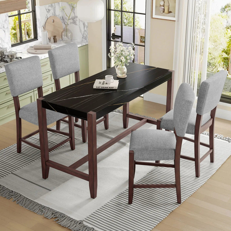 5 Piece Counter Height Dining Set, Bar Table With 4 Upholstered Chairs by HouseOfZazla