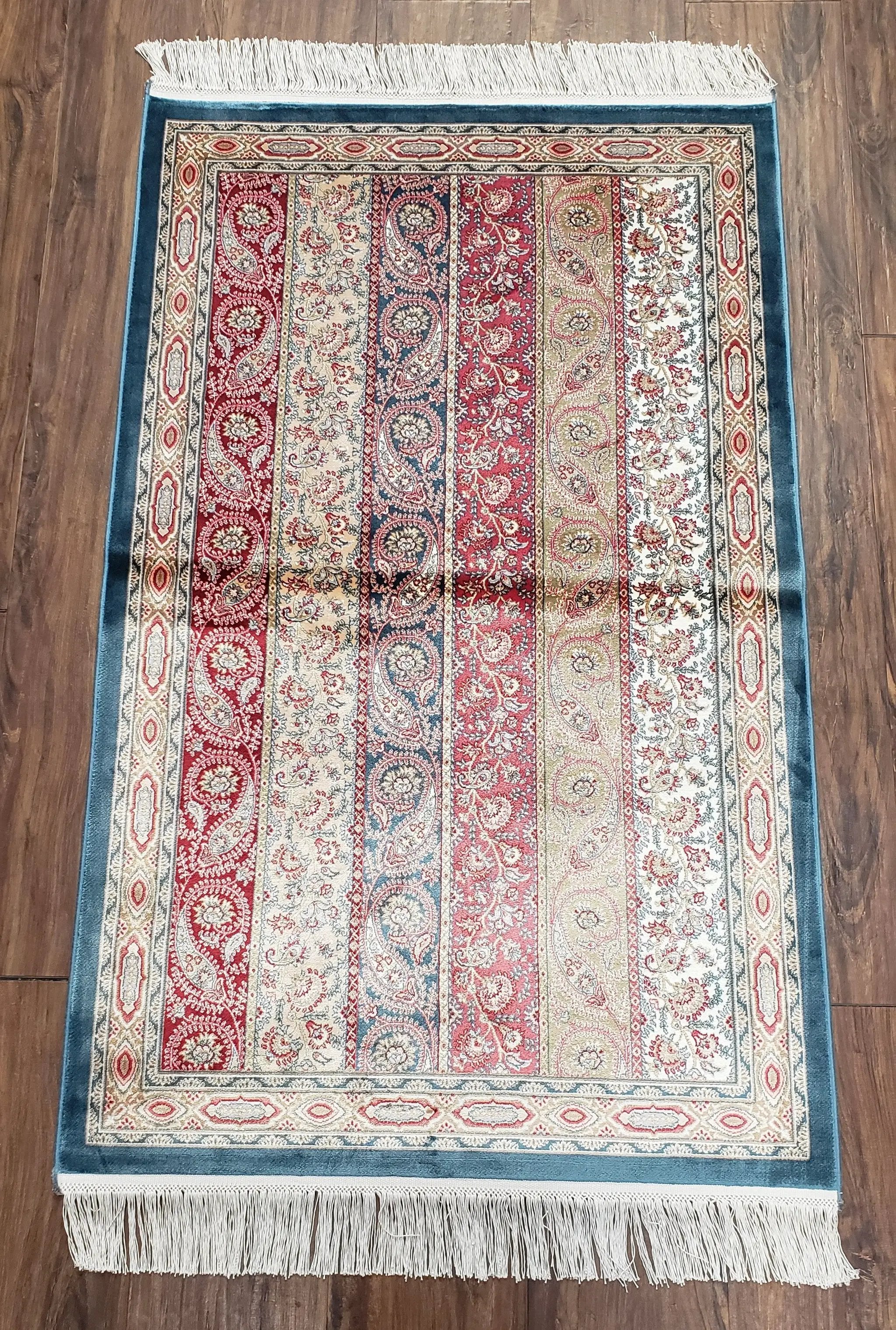 Paisley Pattern Silk Rug, Boteh Design, All Silk Accent Rug, Oriental Carpet, Very Detailed, 2' 8" x 4' 1", New, Bamboo Silk by Jewel Rugs
