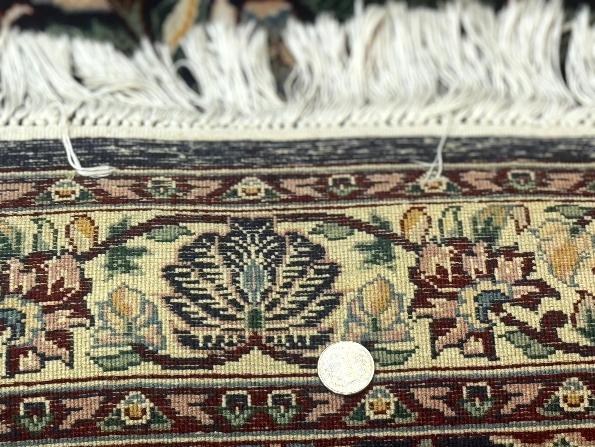 Square Pak Persian Small Rug 2.7 x 2.7, William Morris Design, Dark Green, Floral, Handmade by Jewel Rugs