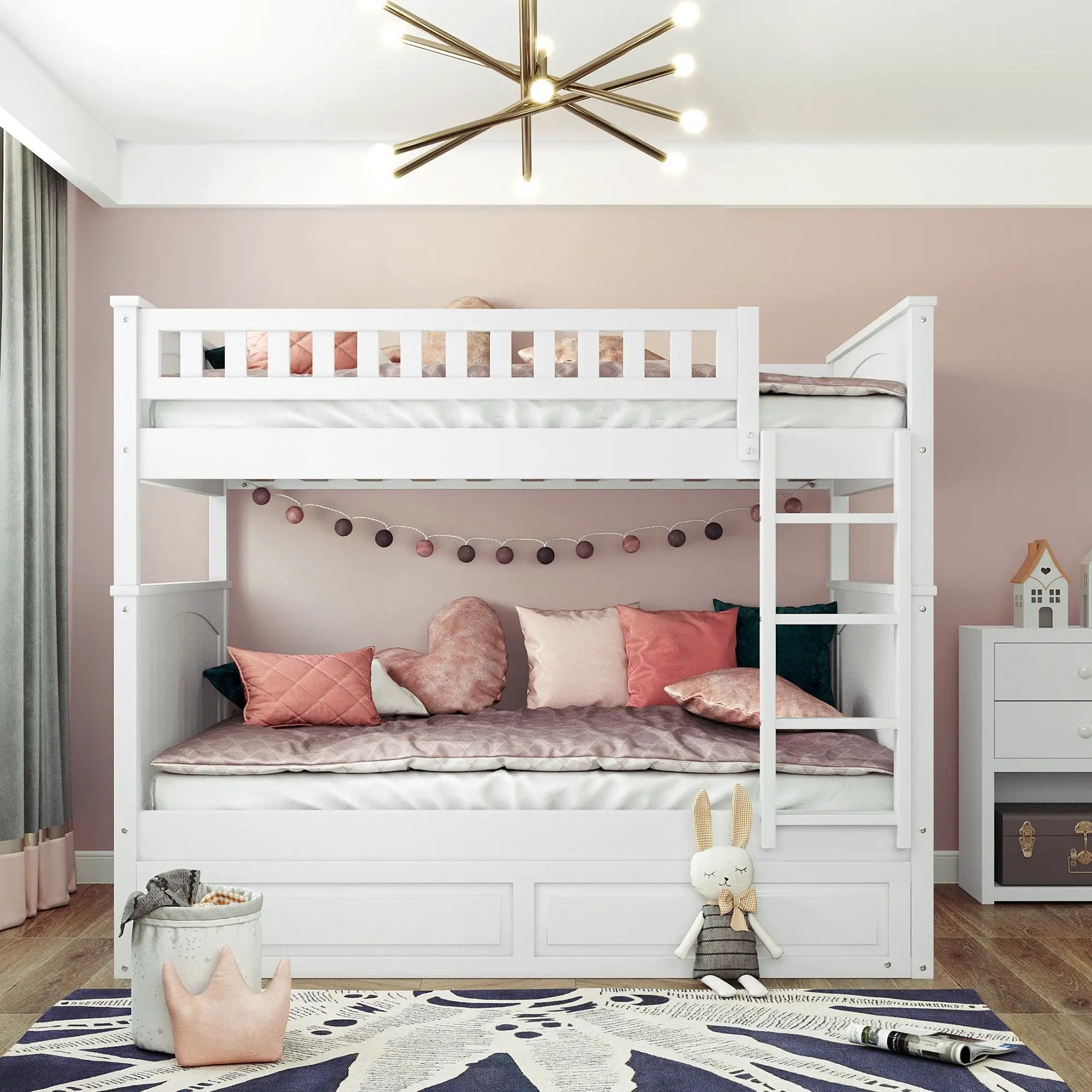 Bunk Bed With Twin Size Trundle, Guardrails by Unique Piece Furniture