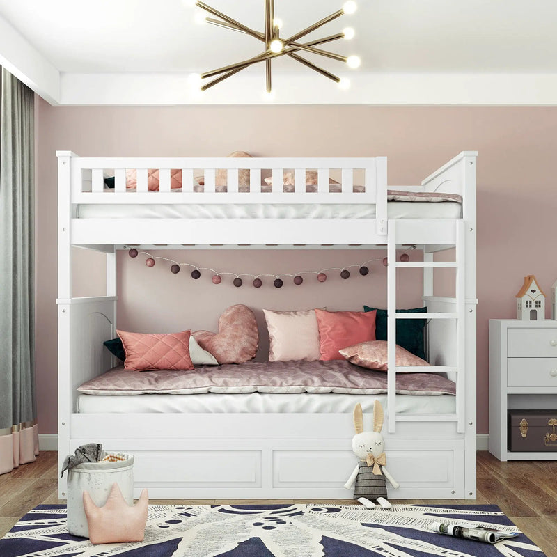 Bunk Bed With Twin Size Trundle, Guardrails by Unique Piece Furniture
