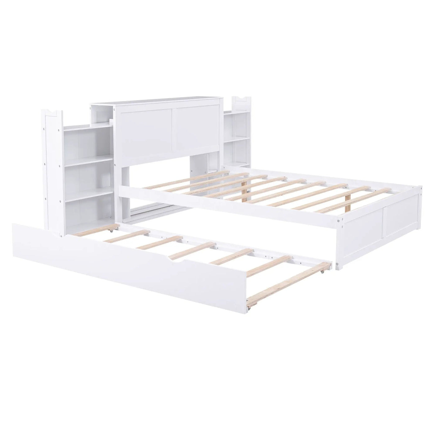 Storage Platform Bed With Pull Out Shelves And Trundle by HouseOfZazla