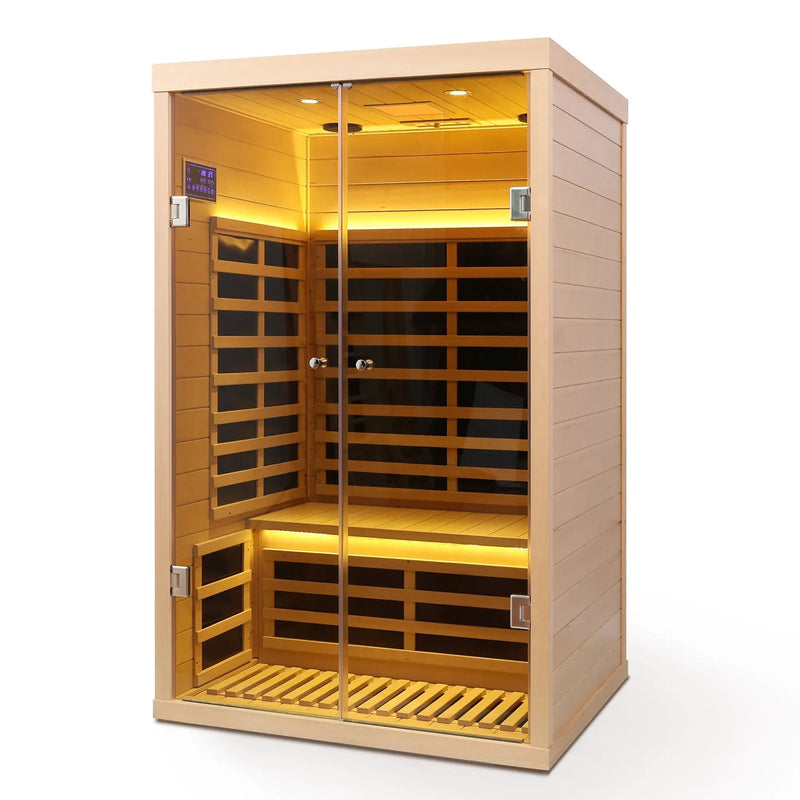 Luxury Indoor Hemlock Infrared Sauna Room with Double Doors and Glass for Two Persons by HouseOfZazla