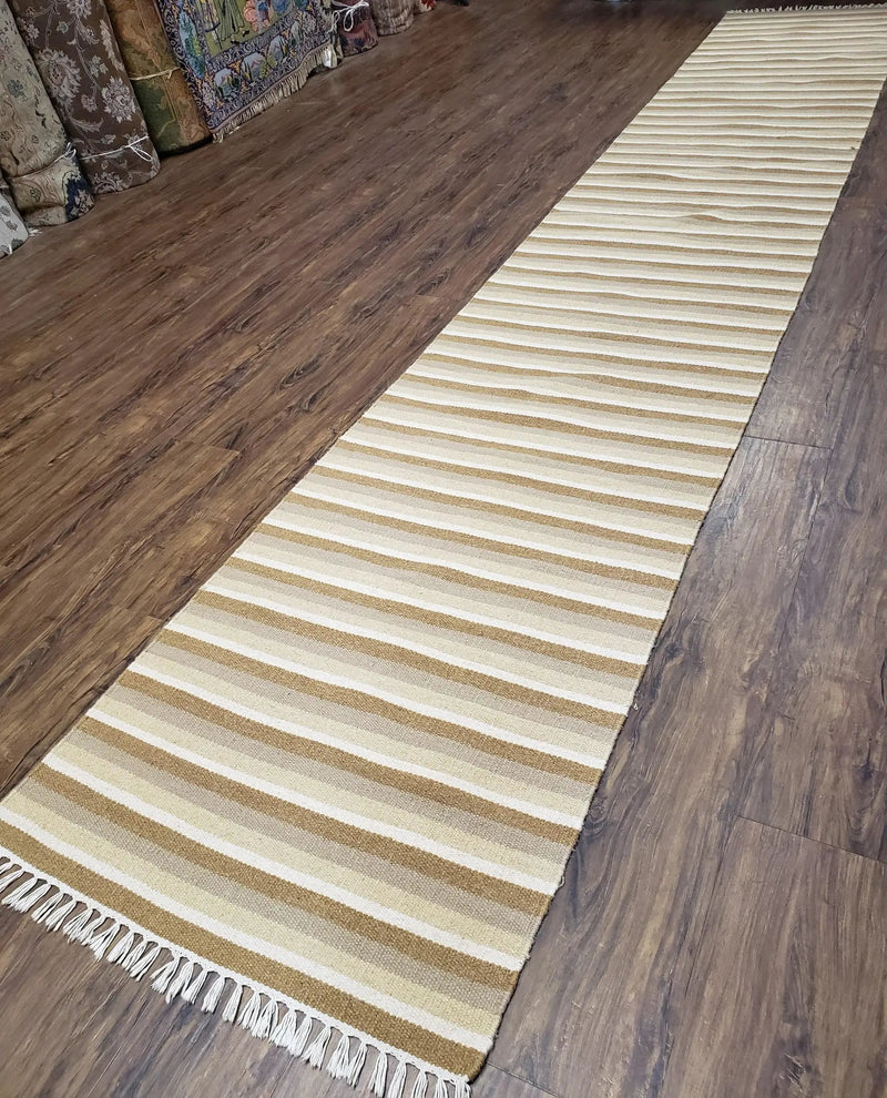 Striped Runner Rug, Flatweave Runner Rug, Hallway Runner, 15 ft Carpet Runner for Hall, Earth Tone Colors, Handmade Hand Woven Farmhouse Rug by Jewel Rugs
