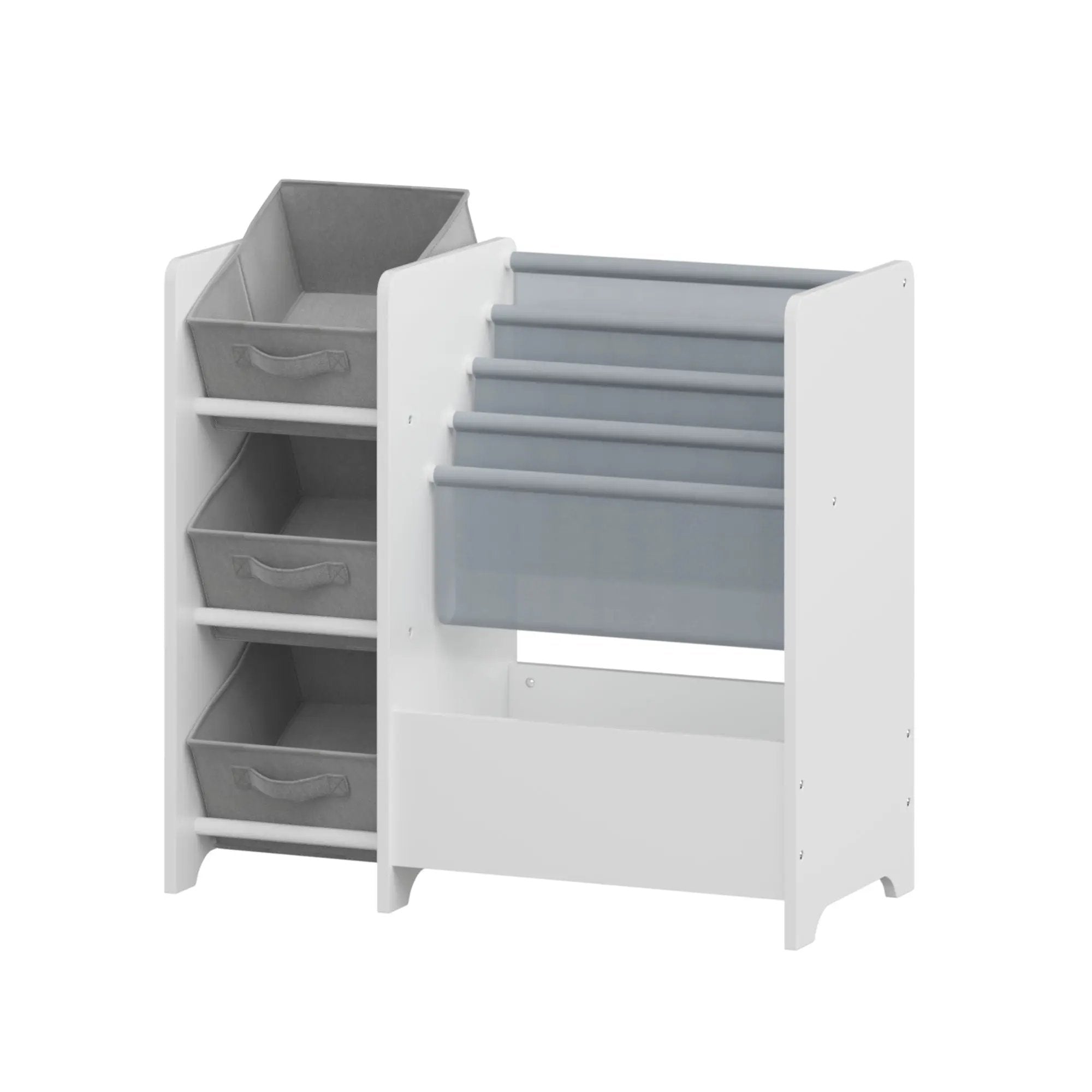 Bookshelf And Toy Storage Organizer, Multifunctional 4 Tier With 3 Collapsible Drawers - White by HouseOfZazla
