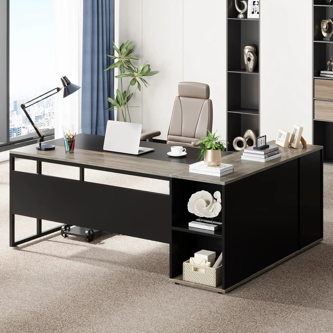 L-Shaped Executive Desk With Cabinet Storage by HouseOfZazla