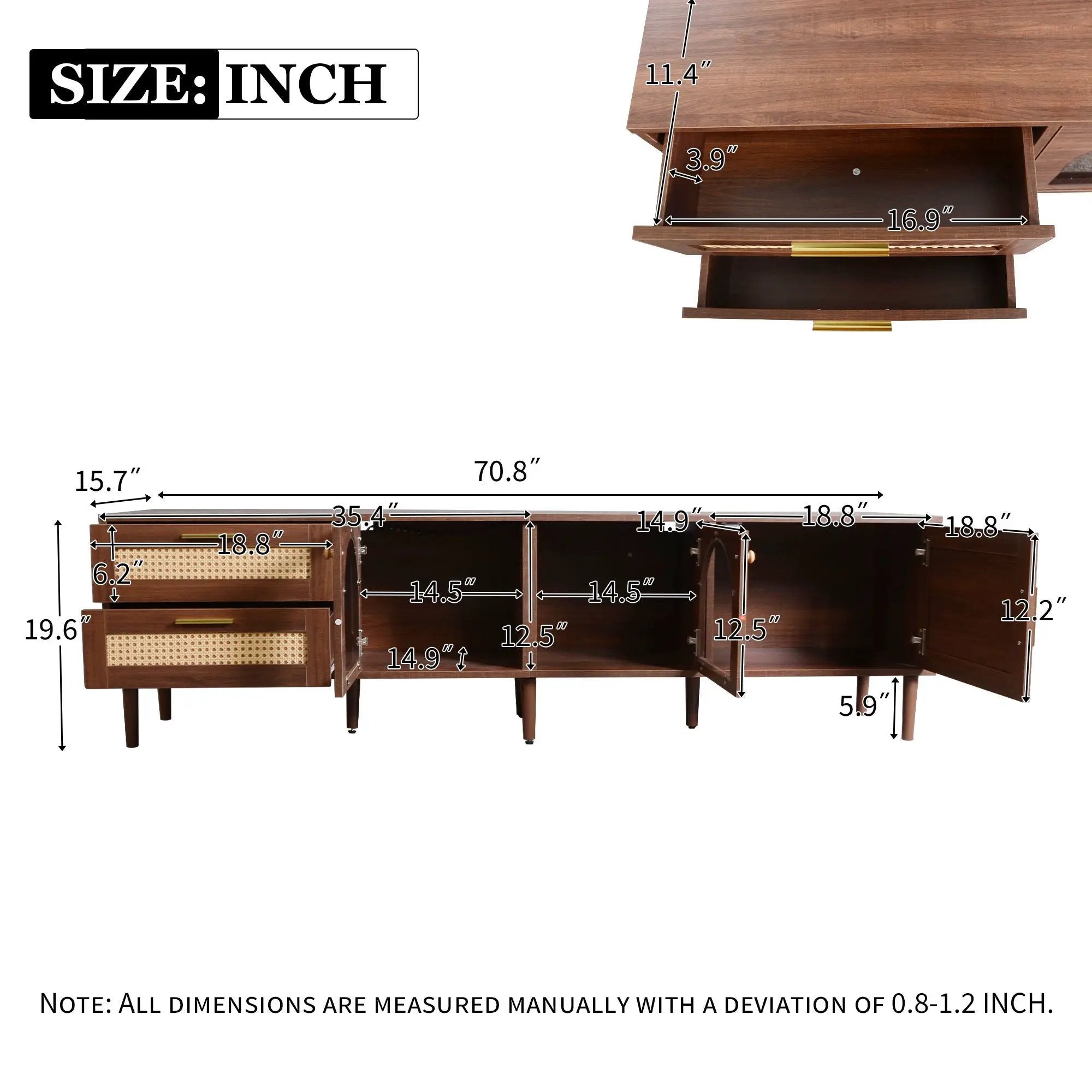 TV Stand With 3 Cabinets & 2 Drawers, LED Light Media Console For TVs Up To 80" - Dark Brown by HouseOfZazla
