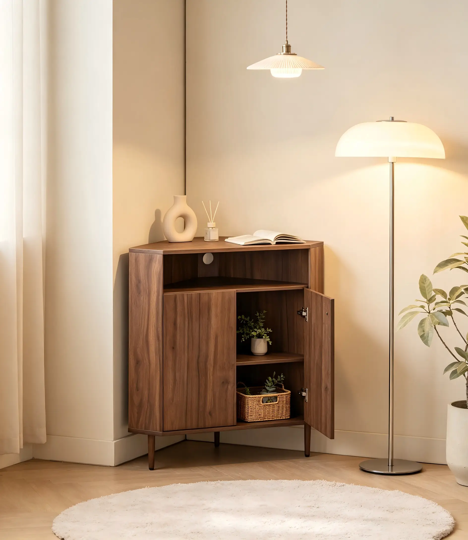 Modern Narrow Wooden Corner Storage Cabinet by HouseOfZazla