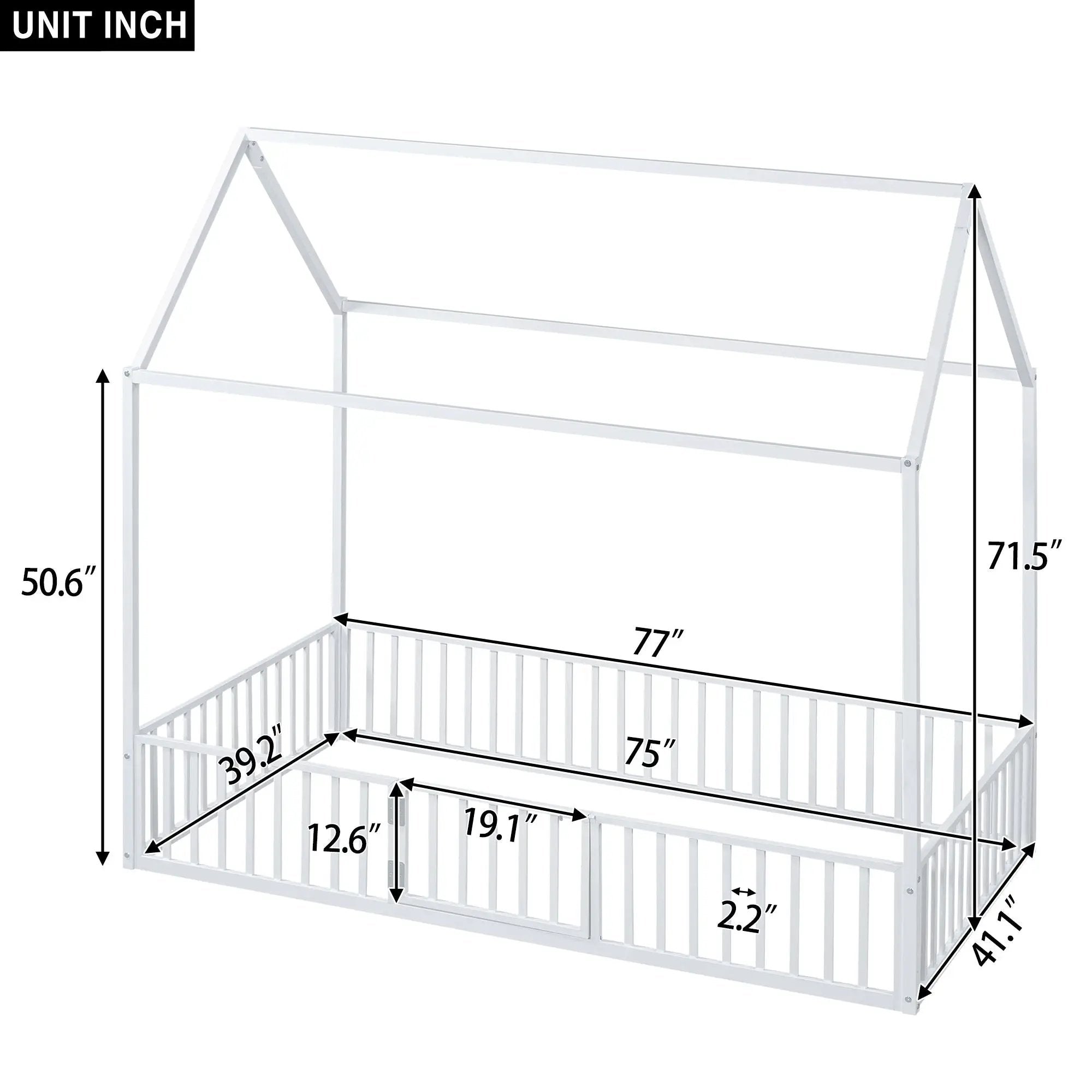 Metal House Bed With Fence And Door by HouseOfZazla